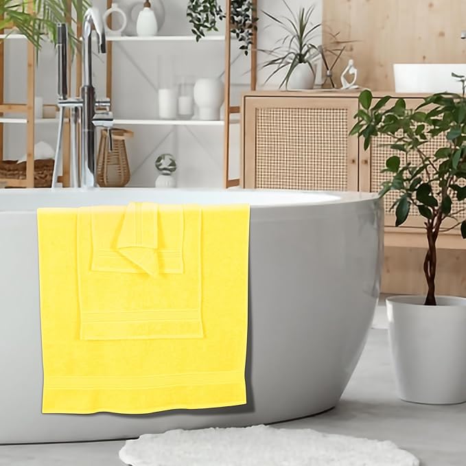 Elvana Home Ultra Soft 6 Pack Cotton Towel Set, Contains 2 Bath Towels 28x55 inch, 2 Hand Towels 16x24 inch & 2 Wash Coths 12x12 inch, Ideal for Everyday use, Compact & Lightweight - Yellow