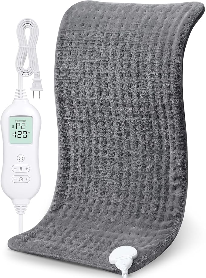 NOWWISH Heating Pad for Back Pain Relief & Period Cramps, 12x24 Inches Electric Heating Pad with 10 Heat Settings, Timer and Auto Shut-Off, Machine Washable, Mothers Day Gifts for Mom Women, Grey