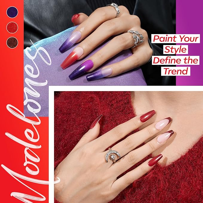modelones Color Changing Gel Nail Polish Set, 6 Colors Temperature Changing Mood Red Black Blue Glitter Gel Polish Colors Collection Soak Off Holiday Salon DIY at Home