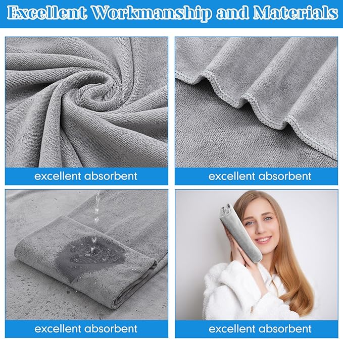 SmoothNovelty 16 Pack Microfiber Bath Towels Bulk 27'' x 60'' Oversized Beach Towel Highly Absorbent Extra Large Soft Drying for Shower Pool Salon Sauna Bathroom Gym Party (Simple,Light Grey)