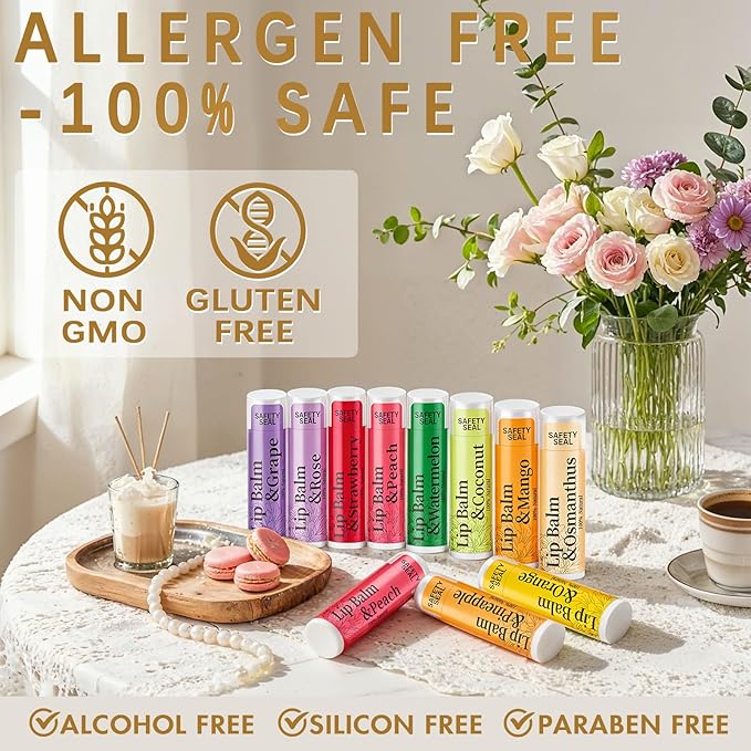 RBUGR 250 Pcs Lip Balm Bulk,12 Fruit Flavored Natural Bulk Lip Balm, Lip Balms Pack with Vitamin E, Lip Balms Gift Set Women Stocking Stuffers Party Favors, Moisturizing&Soothing(4.2g/0.15oz)