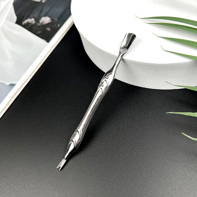 Stainless Steel 2-in-1 Cuticle Pusher with Fork, U-Shaped Cuticle Trimmer Tool for Manicure and Pedicure Care