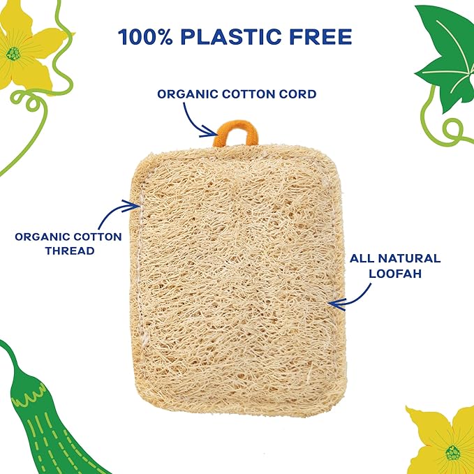 All-Natural Loofah Dish Sponge (3 Pack) - Rounded Rectangular Zero Waste Loofah Sponges