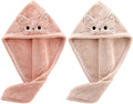 2Pack Microfiber Hair Towel Wrap for Kids, Cute Cat Absorbent Hair Drying Turbans Head Towels for Women Girls (Pink and Khaki Cat)