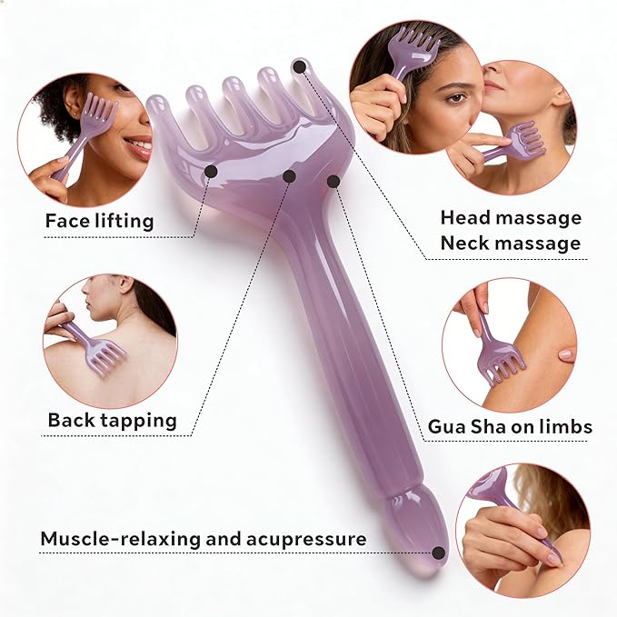 4 Pcs All-in-One Head Massager Set: Scalp Comb, Gua Sha, Octopus & Five Claw Tool for Stress Relief, Relaxation, Acupressure - Gift for Christmas, Birthday, Mother's Day, Father's Day (Pink)