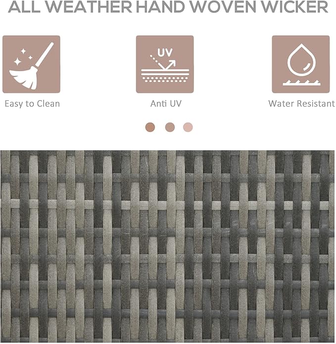 Outsunny Valet Pool Towel Rack, Waterproof PE Plastic Rattan Wicker Storage Organizer, Indoor Outdoor Spa, and Hot Tub Accessory Storage, 2 Shelves, 1 Basket Drawer, Gray