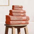 BIOWEAVES 100% Organic Cotton 700 GSM Plush 6-Piece Premium Towel Set GOTS Certified, 2 Bath Towels, 2 Hand Towels & 2 Washcloths - Burnt Orange
