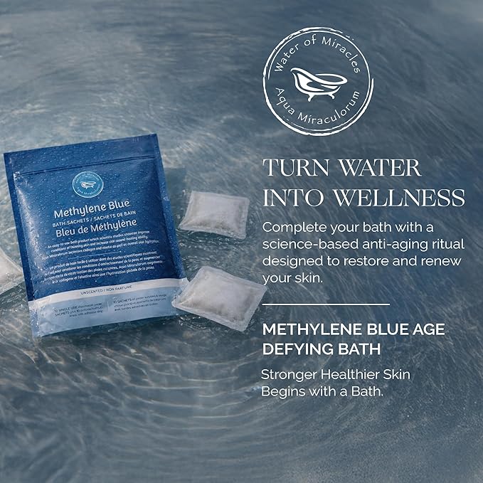 Methylene Blue Bath Soak | Age Defying Serum for Aging and Fragile Skin | Supplement for Defying The Signs of Aging Fragile Skin | USP Pharmaceutical Grade | 10 Dissolvable Sachets