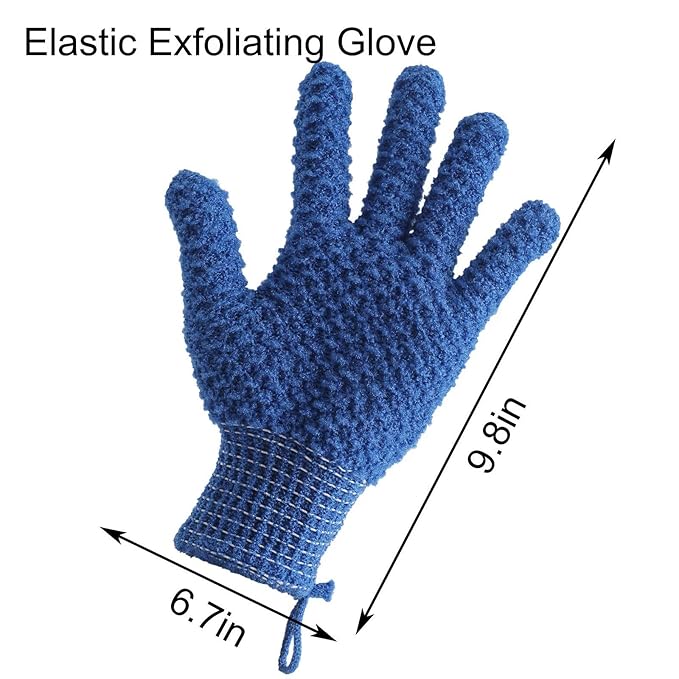 2 Pairs Bath Exfoliating Gloves for Men and Women – CLEEDY 4 Pcs Heavy and Large Exfoliating Gloves Scrubbing for Shower, Spa, Massage - Scrub Exfoliating Mitts for Body, Face, Hand and Foot (Blue)