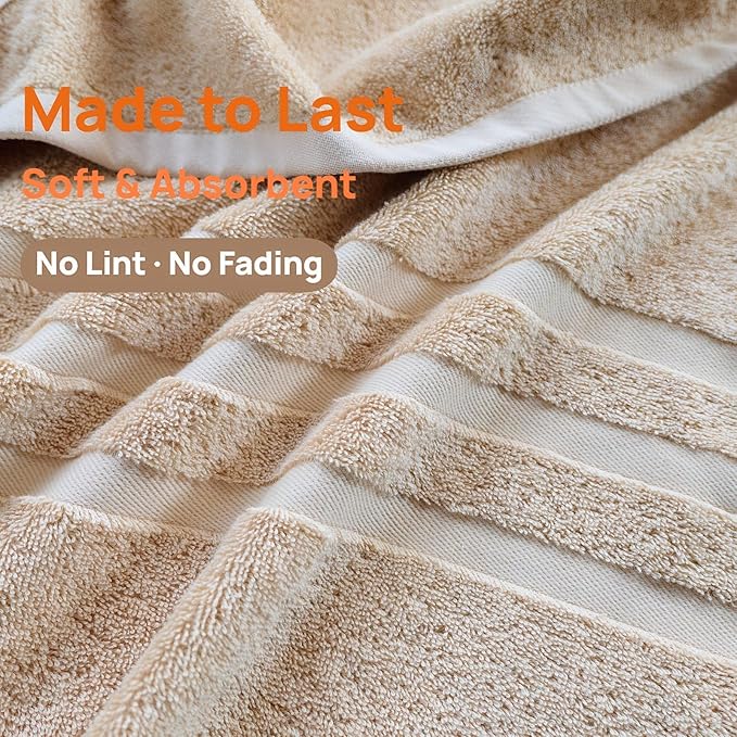 Bath Towels 4 Pack, 30 x 60 Inches, Large 100% Cotton Towels, Soft, Absorbent, Comfortable for Home, Spa, and Gym, (Beige)