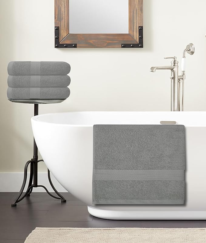 Avalon Towels Bath Towels for Bathroom 100% Cotton Silver Bathroom Towels Pack of 12 (24x48 inches) - Quick Drying Bath Towels Set Small, Light Weight & Absorbent Perfect Gym & Pool Towel Set