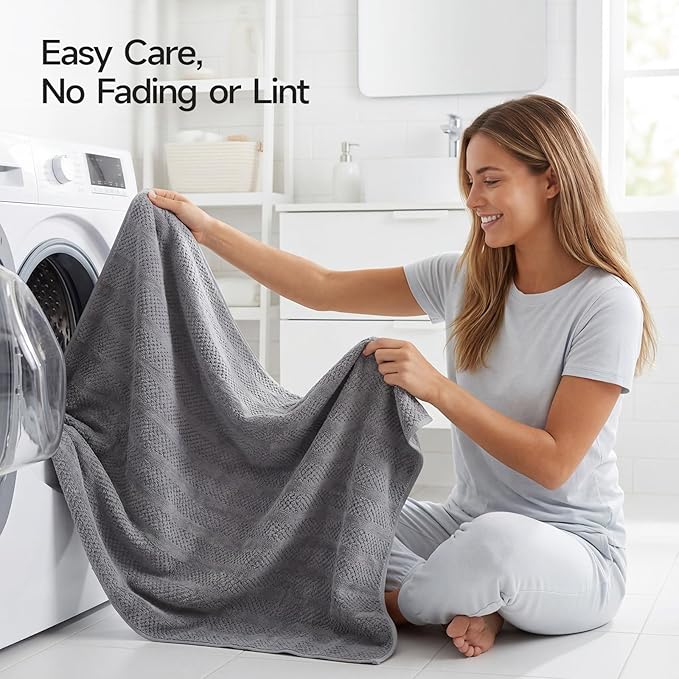 ecolook 4 Pack Microfiber Bath Towels, 31 x 63 inches Extra Large Bath Towel Set, Super Soft Highly Absorbent Bath Towels Set of 4, Quick Dry Lightweight Bathroom Towels for Spa, Pool, Gym, Dark Gray