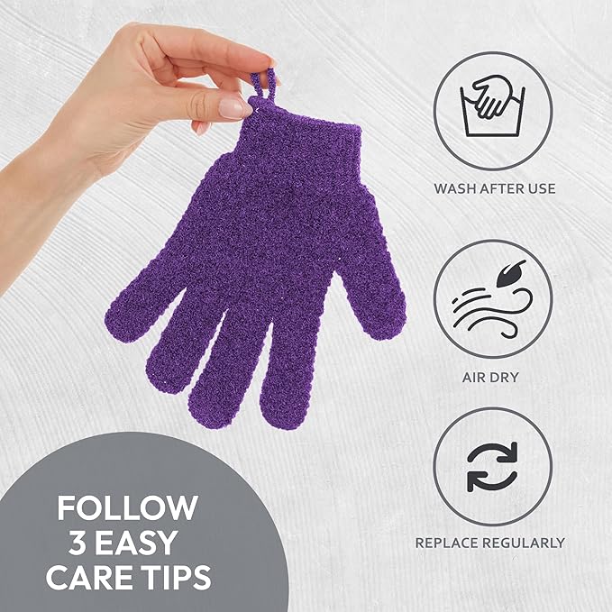 4 Pairs Exfoliating Gloves, 100% Nylon, Dual Texture Body Scrub for Spa, Massage & Dead Skin Removal, Multi-Color Shower Bath Accessories (Amethyst/Peony)
