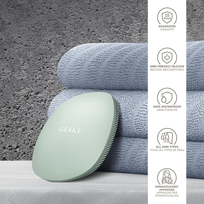 GESKE SmartAppGuided™ Facial Brush | 4 in 1 | Professional Facial Cleansing Brush | Skin Cleansing Silicone Facial Brush | Routine Skincare | Gentle Cleansing | Facial Cleanser