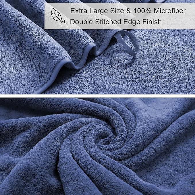 Ycosy 8-Piece Bath Towels Set,2 Oversized Large Bath Sheet,2 Hand Towels and 4 Washcloths - 600 GSM Soft Microfiber Highly Absorbent Quick Dry Shower Towel for Bathroom Hotel and Spa,Air Force Blue