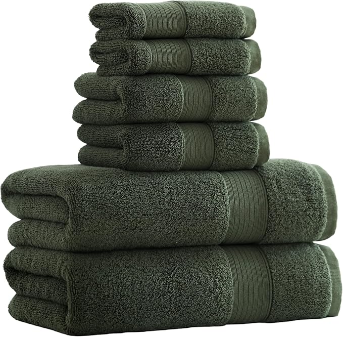 27x55 Bath Towels Set 100 Percent Cotton 650GSM Luxury Super Soft Absorbent Bathroom Towels (Olive Green, Pack of 6)