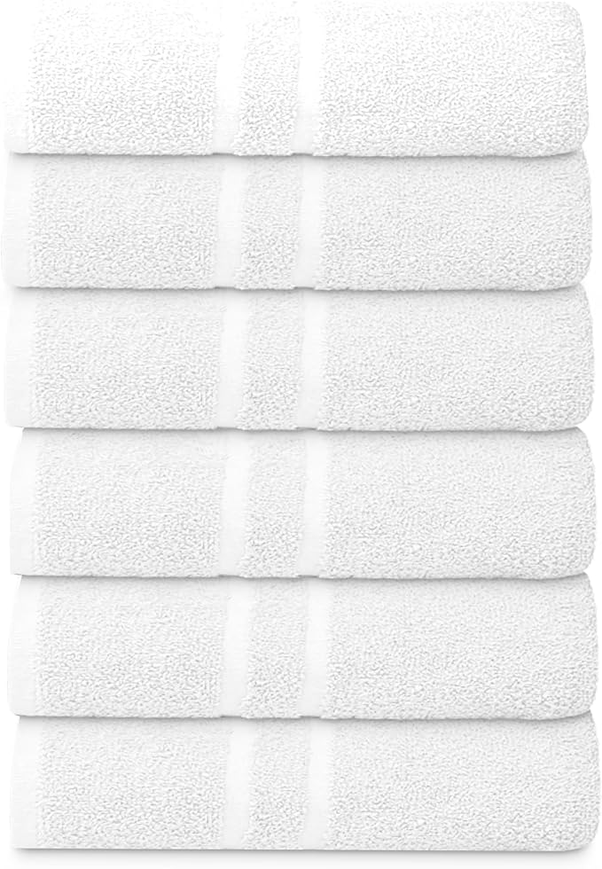 Basic Medium Bath Towels 24x48 Inches – Pack of 6 – White Color – Soft and Absorbent Multipurpose Cotton Towels for Bathroom, Spa, Gym, Salon, Hotel, Clinics and Everyday Use