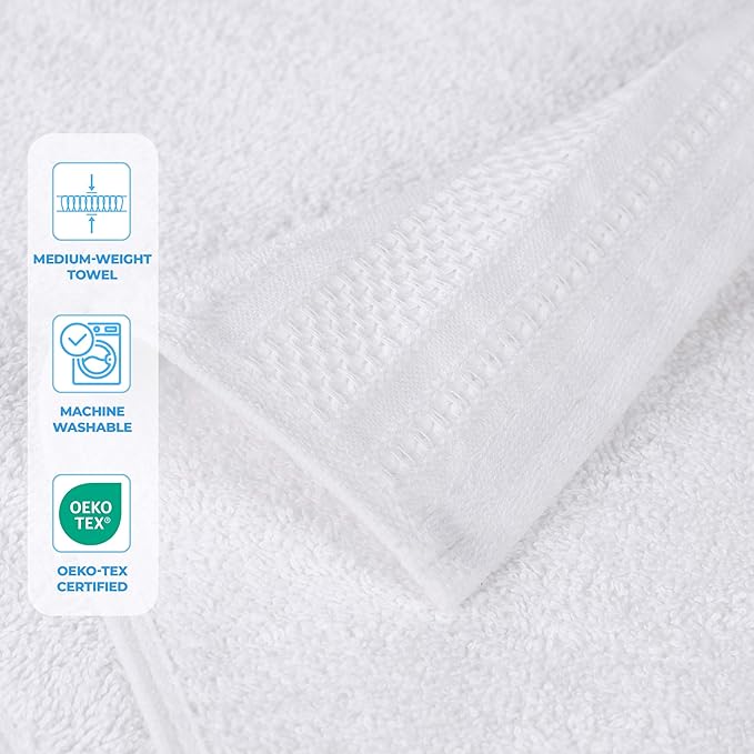 Superior Honeycomb 100% Cotton 500 GSM 12 Piece Bath Towel Set, 6 Washcloths, 4 Hand, 2 Bath Towels, Ideal for Bathroom, Kitchen or Beach, Quick Dry, Jacquard and Solid, Mid-Weight, White