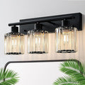 Vanity Light, 3-Light Modern Crystal Black Bathroom Light with 3 E26 Bulbs, Vanity Lights for Bathroom Bedroom Living Room Hallway