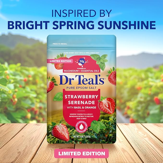Dr Teal's Epsom Salt Magnesium Soak, Strawberry Serenade with Basil & Orange, 3 lbs (Pack of 2)