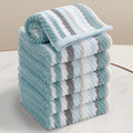VOOVA & MOVAS 13"x13" Aqua Striped Washcloths (6 Pack) - 100% Cotton Ultra Soft Absorbent Quick Dry Towels | Luxury Decorative Bathroom Set with Blue + Gray Striped Design