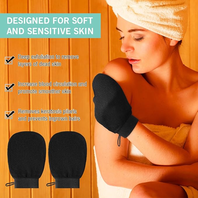 FoldTier 20 Pcs Exfoliating Glove Bulk Summer Exfoliator Mitt Body Scrubber 150d Viscose Fiber Skin Korean Scrub Mitt for Spa Massage Dead Skin Remover for Men and Women (40 Pcs,Black)