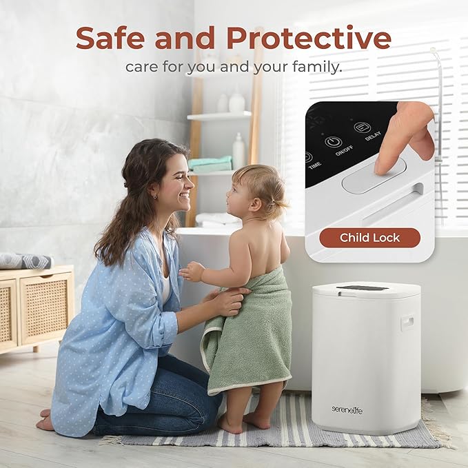SereneLife Towel Warmer Bucket - Compact 23L Bathroom Towel Heater with Essential Oils Disc Holder, Adjustable Timer, Auto Shut-Off, Power Cord Storage & LED Display, Fits 2 Oversized Towels (White)