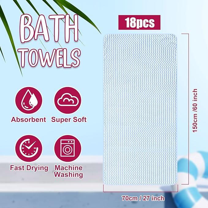 SmoothNovelty 18 Pack Microfiber Bath Towels Bulk 27'' x 60'' Oversized Size Bath Towel Highly Absorbent Extra Large Soft Drying for Beach Shower Summer Salon Sport Gym Party (Wave,Pastel)