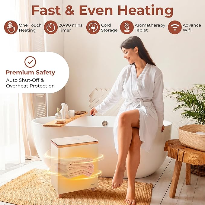 SereneLife WIFI Luxury Rectangle Towel Warmer - Spa & Bathroom Blanket Heater with Custom Fragrance, Auto Shut-Off, Fits 2 large Towels, Blankets, Bathrobes, PJ's - Perfect Gift for Him & Her