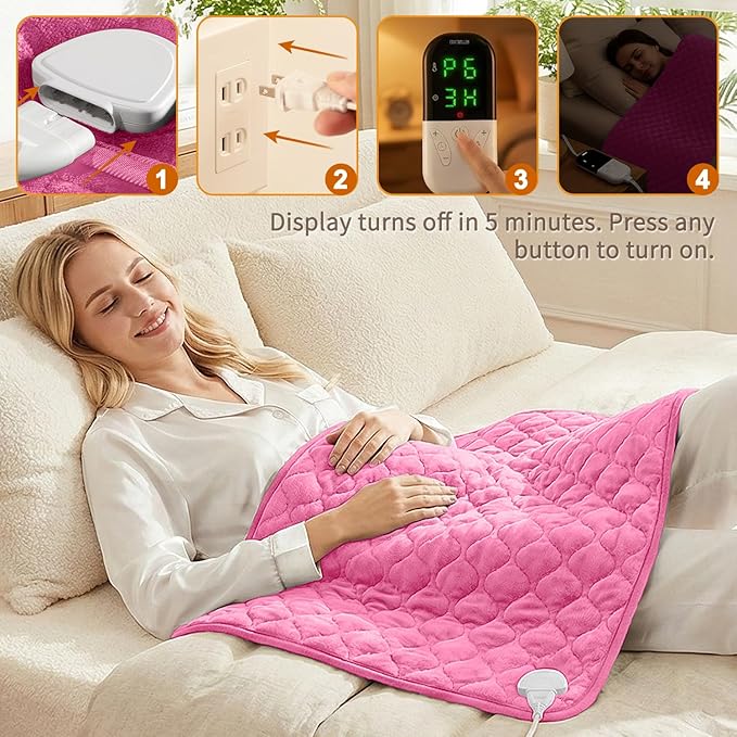 King Size Heating Pad for Back Pain 32"x24" Extra Large Electric Heating Pad for Period Cramps Relief & Body Neck Shoulder Auto Shut Off Heat Pad Temperature Settings Machine Washable Pink