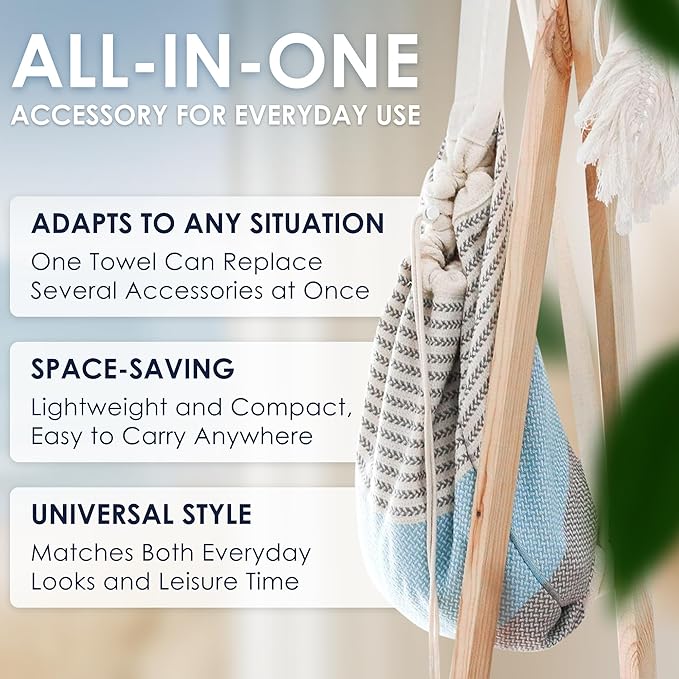 ATANI Turkish Beach Towel (71x39 Inches), Converts to a Bag, Oversized 100% Cotton Bath Towels Lightweight Quick-Dry Beach Blanket for Travel, Picnic, Camping, Yoga and Pool(Grey x Turquise)