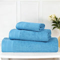 Superior Honeycomb Cotton Medium Weight Towels, for Guest Bath, Master Bathroom, Shower, Quick Dry, Adults, Home Essentials, Textured Waffle Border, Assorted Towel Set, 3 Piece Towel Set, Azure