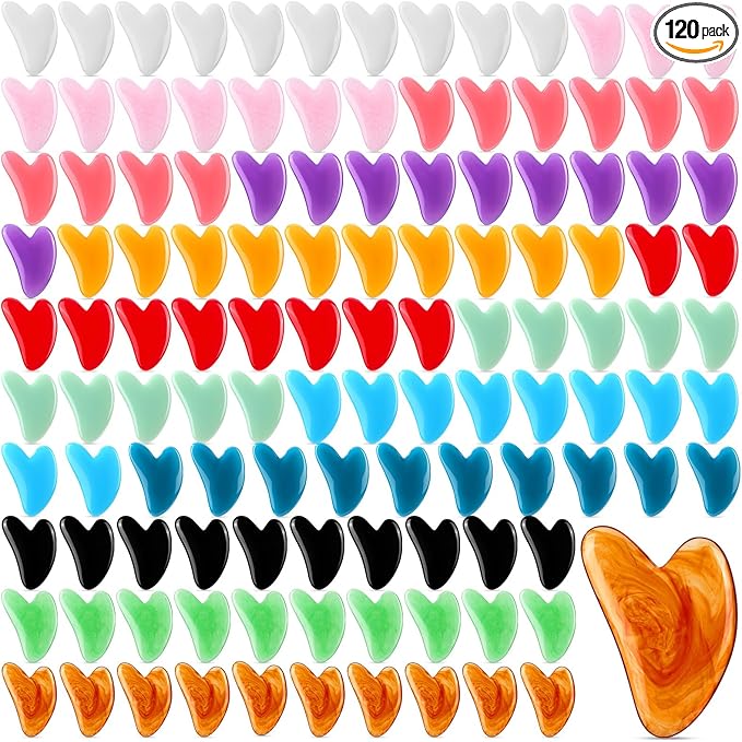 120 Pcs Gua Sha Facial Tools Bulk Resin Gua Sha Massage Tool Heart Shaped Guasha Stone Board for Woman Face Acupuncture, Jawline Sculpting, Puffiness Reducing, Skin Care Gift, 12 Colors