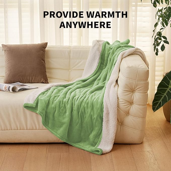 JET'S HOME Heated Blanket 50"x60" - ETL&FCC Certified Flannel Electric Blanket Machine Washable Heating Throw with 5 Heating Levels 3 Hours Auto-Off Overheating Protection Gift for Family(Bud Green)