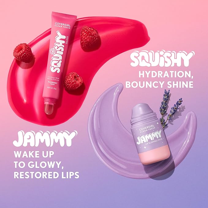 COVERGIRL Clean Fresh Squishy Glaze™ Lip Butter Balm, Flavored, Non-Sticky, with Vitamin E & Shea Butter – 140 Toasted Vanilla (Sheer Beige)