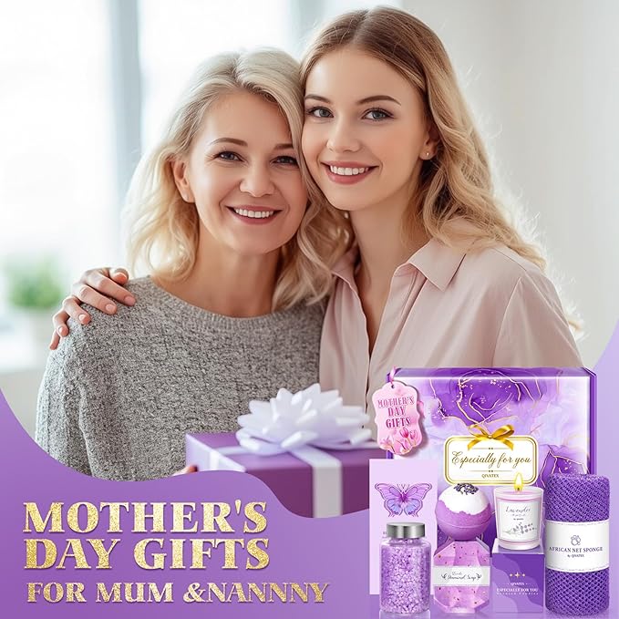 Qivatex Mothers Day Gifts for Mom Women, Teacher Appreciation Gifts, Bath Gift Set, Birthday Gifts for Wife Women Her Sister Mom Auntie Grandma Friends, Relaxing Spa Self Care Lavender Bath Bombs Set﻿