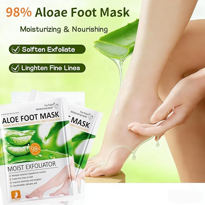 Aloe Vera Hand & Foot Mask Set (6 Packs: 3 Hand + 3 Foot) - Moisturizing Anti-Cracking for Dry Cracked Hands, Exfoliating Hydrating for Rough Feet, Spa-Grade for Women & Men