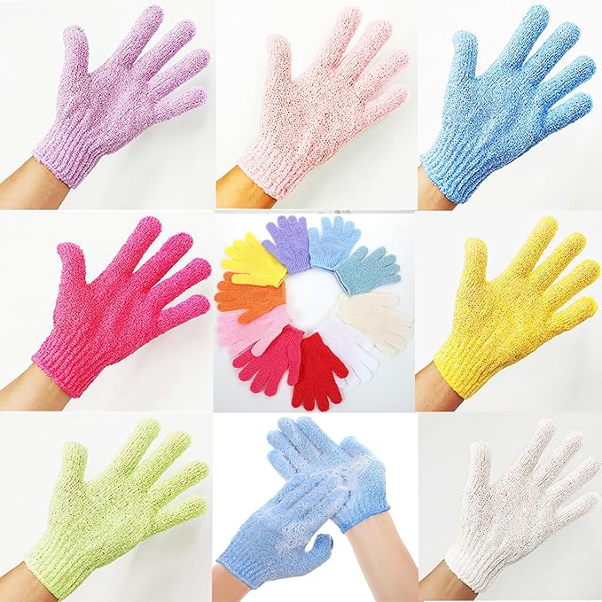 IBLUE Shower Gloves,Double Sided Exfoliating Bath Body Scrub Gloves For Women & Men Deep Clean Skin Spa Bathing,#P207