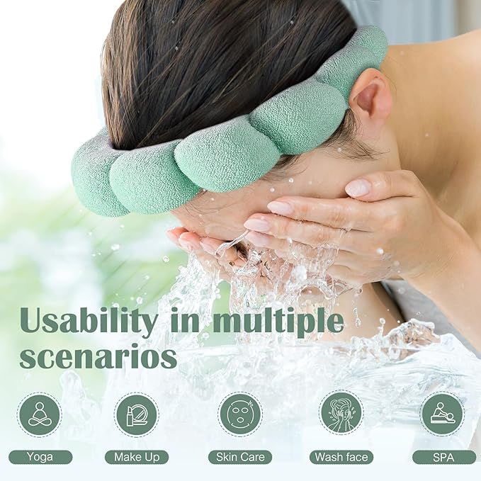 Ztomine Spa Headbands, Set of 2, Terry Cloth Headband Face Wash Headband Combo Pack - Puffy Makeup Headbands for Face Washing, Mask (beige + turquoise)
