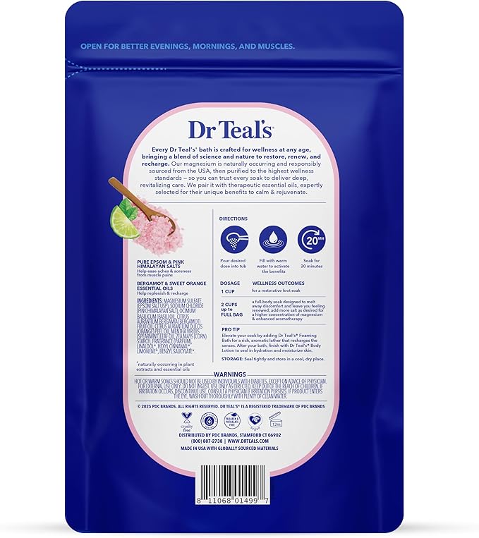 Dr Teal's Epsom Salt Magnesium Soak, Restore & Replenish with Pink Himalayan Salt, 3 lbs