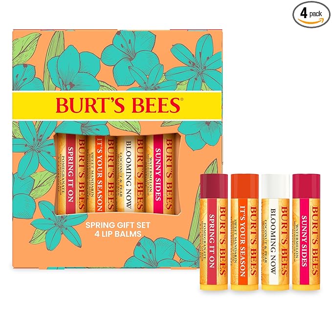 Burt's Bees Gifts Ideas - Just Picked Lip Balm Set, Pomegranate, Watermelon, Sweet Mandarin, Coconut & Pear, Natural Origin Lip Treatment, 4 Tubes, 0.15 oz.