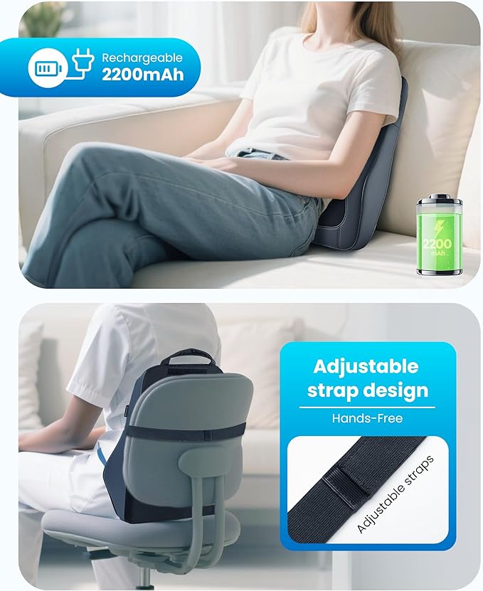 COMFIER Cordless Shiatsu Neck Back Massager with Heat 3D Roller & 8 Nodes Deep Kneading,Portable Massager for Neck Pain Relief with Detachable Flap,Perfect for Office,Chair,Home,Mothers Day Gift