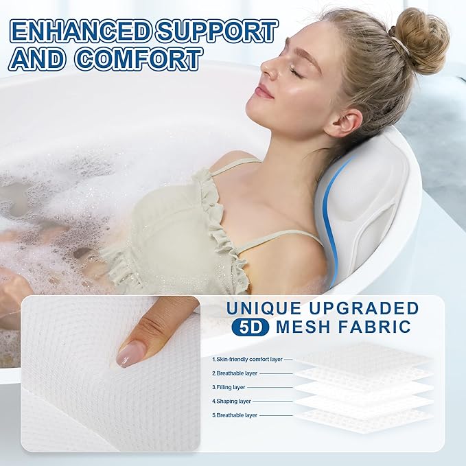 Poemland Full Body Bath Pillow for Tub - Extra Long & Thick Tub Pillow with Head, Back & Lumbar Support, 168 Non-Slip Suction Cups, Soft 5D Mesh Spa Cushion, Fits All Tubs-Gift for Soaking