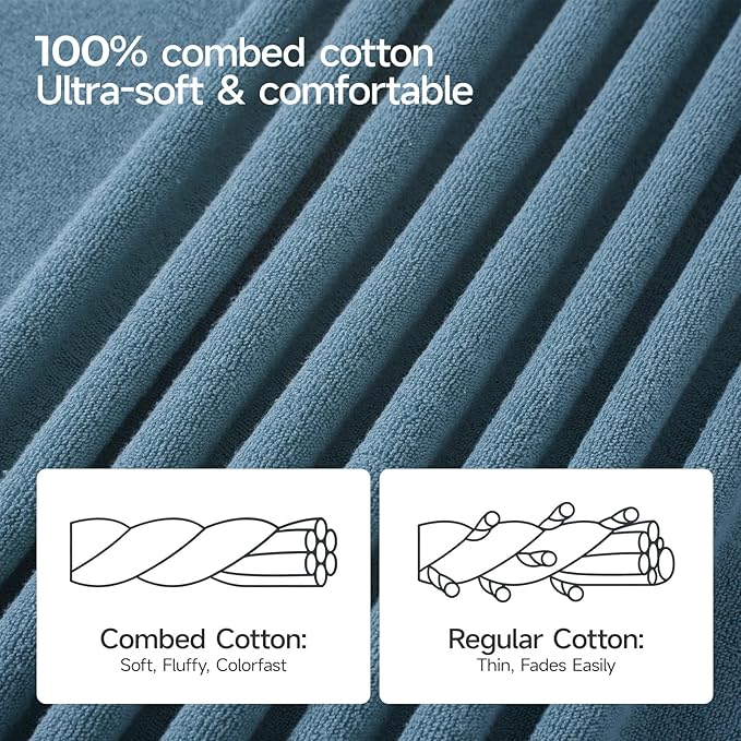 ecolook Bath Towels Set of 4,100% Cotton,27 x 55 Inches,Quick-Drying & Absorbent,Soft,Lightweight Towels for Bathroom,Shower,Spa, Gym & Hotel,Light Blue