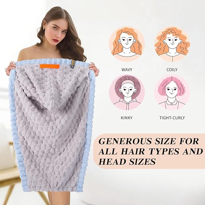Hair Towel Wrap for Women, High Absorbency Hair Drying Towel Wrap,1Packs Soft Polyester Hair Wrap Towels for Women Accessories, Lightweight Hair Wrap for Curly, Long, Thick Hair(Gray)