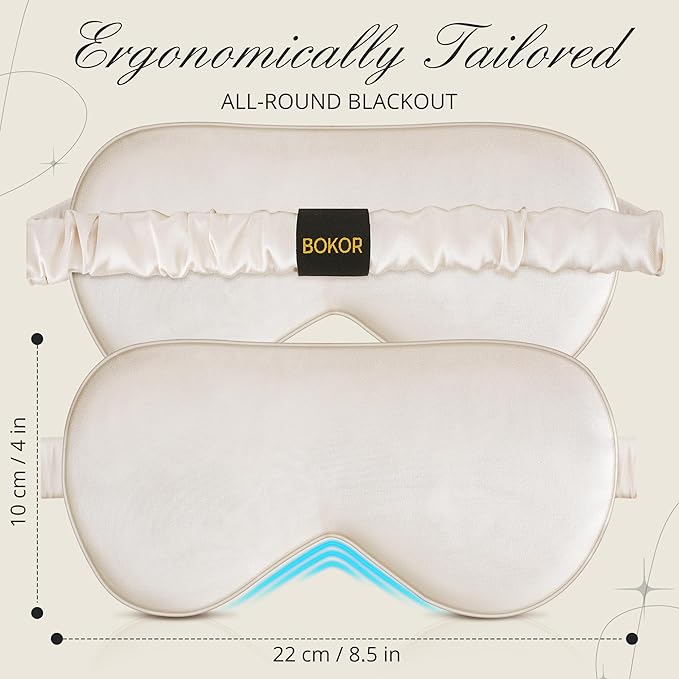 BOKOR Nature Silk Sleep Eye Mask, Sleeping Mask, Dark Circles and Puffiness, Improve Sleep, Light Blocking Eye Cover - Champagne