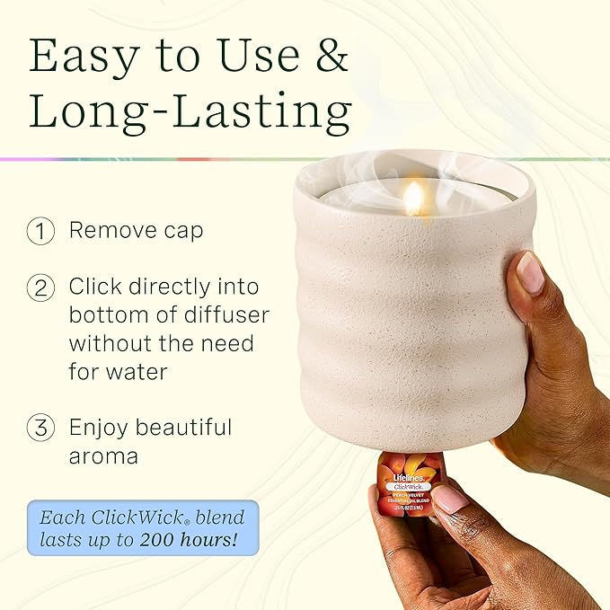 Lifelines ClickWick Essential Oil Blends for Lifelines Diffusers, 3-Pack Peach Velvet Set – Essential Oil Blend Refill for Candle, Plant & Shower Aromatherapy Diffuser – Fragrance for Diffusers