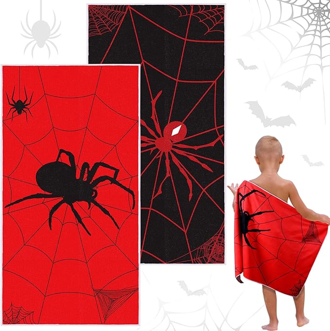 Peryiter 2 Pcs Spider Beach Towel Quick Dry Towels Swimming Bath Shower Pool Travel Trips Vacations Absorbent Soft Beach Blanket, 58 x 28 Inches (Classic Spider)
