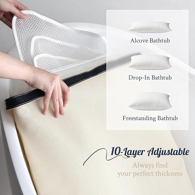 Luxury Bath Pillow for Bathtub, Soft & Comfortable Head Neck & Back Support, Adjustable Thickness, Quick Drying Bathtub Pillow for Pain Relief, Ideal Gift for Christmas Birthday Mother’s Day