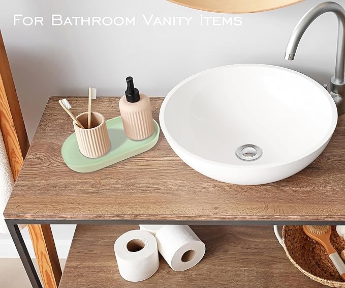 Green Small Tray (10 inch), 3 Pack Oval Tray for Kitchen Counter, Bathtub Bathroom Vanity Items, Countertop Organizer, Coffee Accessory, Bar, Serving Seasoning, Salt and Pepper, Soap, Perfume.